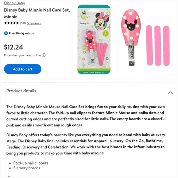 SAFETY 1ST MINNIE MOUSE BRUSH, COMB, NAIL CLIPPERS & FILES 6-PIECE BABY HYGIENE - Picture 14 of 16